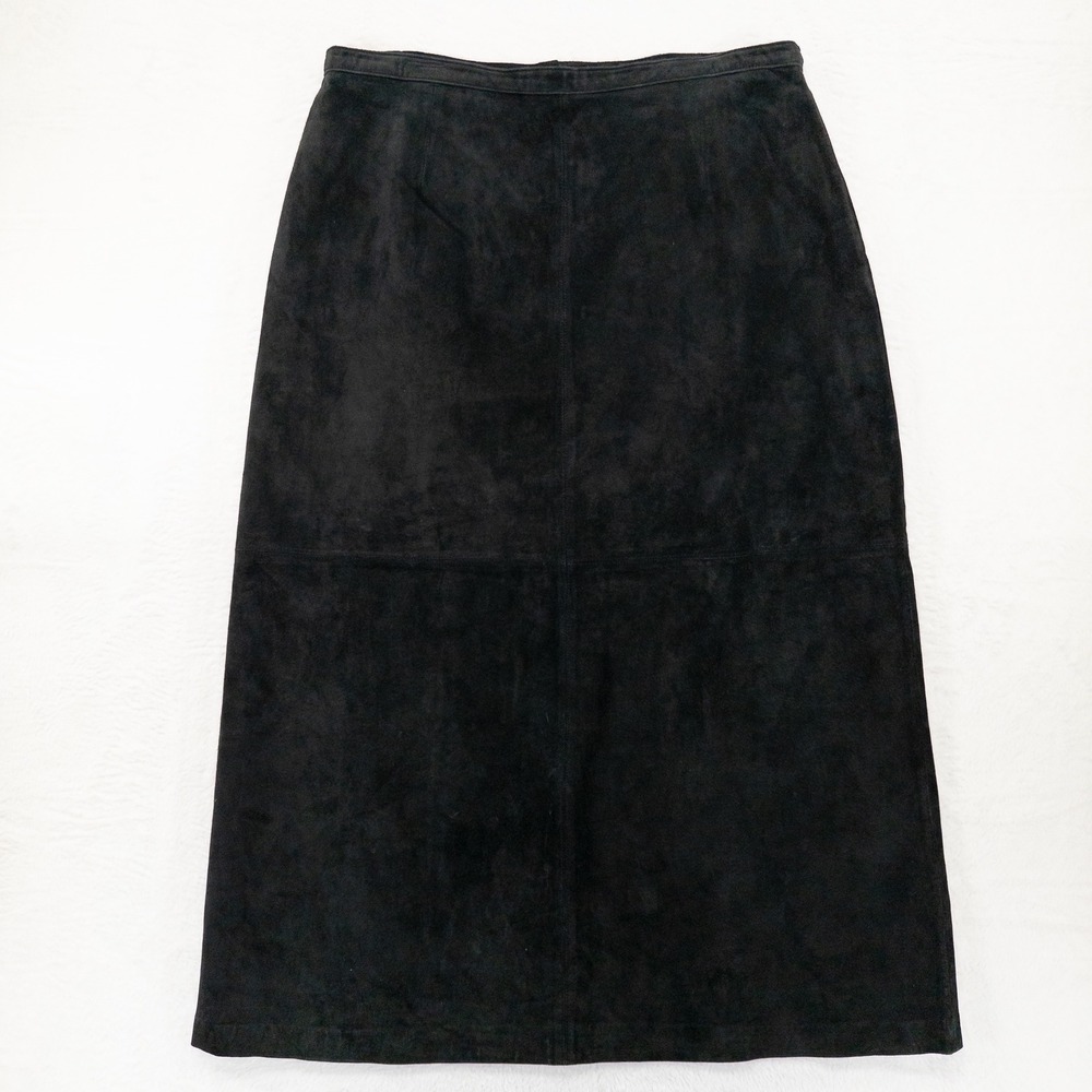 Brandon Thomas Womens Skirt 18 Black Suede Leather Maxi A-Line Slit Heritage